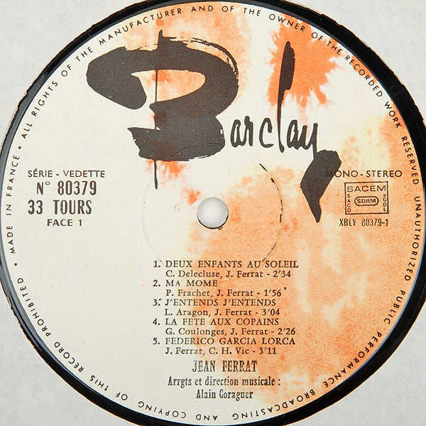Jean Ferrat : 10 Grandes Chansons De Jean Ferrat (LP, Comp, Gat)
