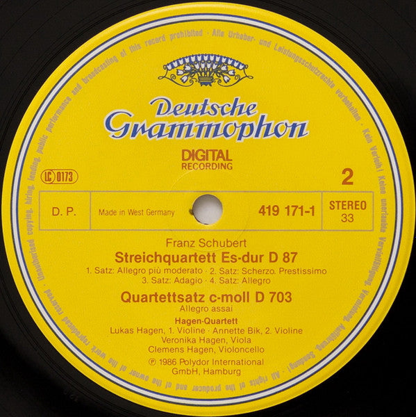 Franz Schubert - Hagen Quartett : Streichquartette: D804 »Rosamunde« • D703 »Quartettsatz« • D87 (LP, Album)