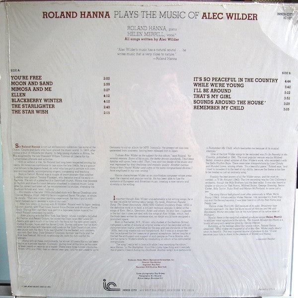 Roland Hanna : Roland Hanna Plays The Music Of Alec Wilder (LP, Album)