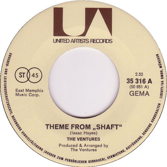 The Ventures : Theme From "Shaft" / Tight Fit (7", Single)