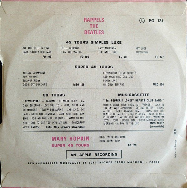 Mary Hopkin : Le Temps Des Fleurs (Those Were The Days) (7", Single)