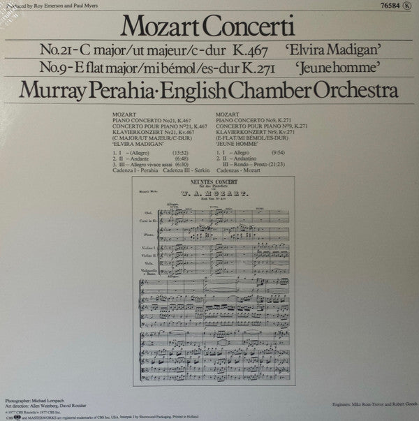 Murray Perahia, Wolfgang Amadeus Mozart, English Chamber Orchestra : Mozart Concerti, No. 21, K. 467, C Major, No. 9, K.271 E Flat (LP, Album, Gat)