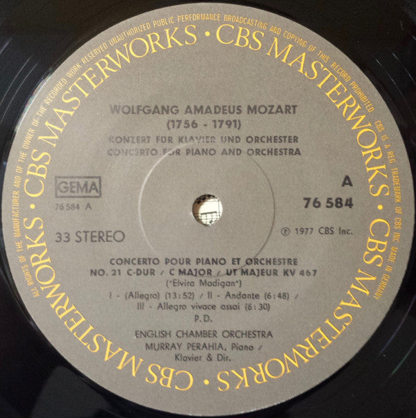 Murray Perahia, Wolfgang Amadeus Mozart, English Chamber Orchestra : Mozart Concerti, No. 21, K. 467, C Major, No. 9, K.271 E Flat (LP, Album, Gat)