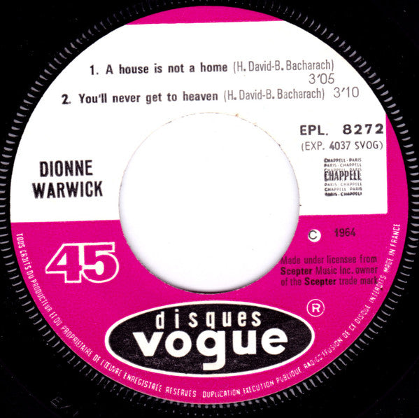 Dionne Warwick : A House Is Not A Home (7", EP)