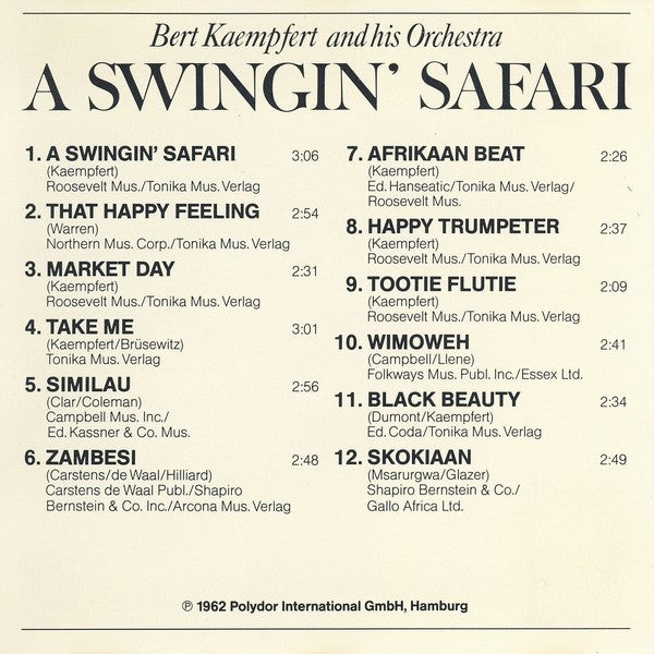 Bert Kaempfert And His Orchestra* : A Swingin' Safari (CD, Album, RE, RP)