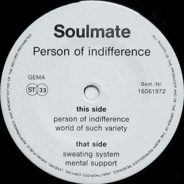 Soulmate (4) : Person Of Indifference (7")