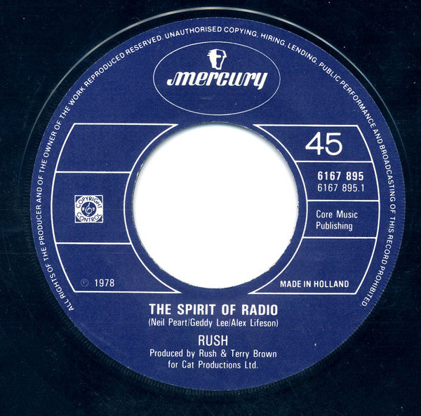Rush : The Spirit Of Radio (7", Single)
