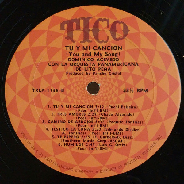 Dominico Acevedo Con Orquesta Panamericana : Tu Y Mi Cancion [You & My Song] (LP, Album, Mono)