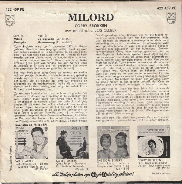 Corry Brokken : Milord (7", EP)