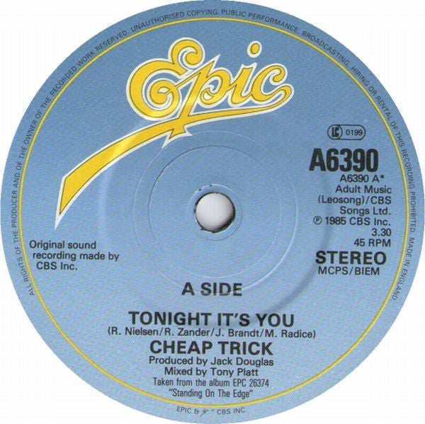 Cheap Trick : Tonight It's You (7", Single)