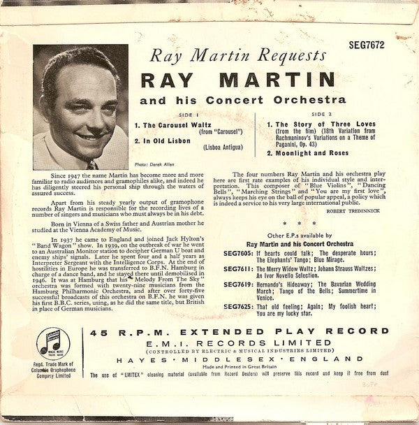 Ray Martin And His Concert Orchestra : Ray Martin Requests (7", EP, Mono)