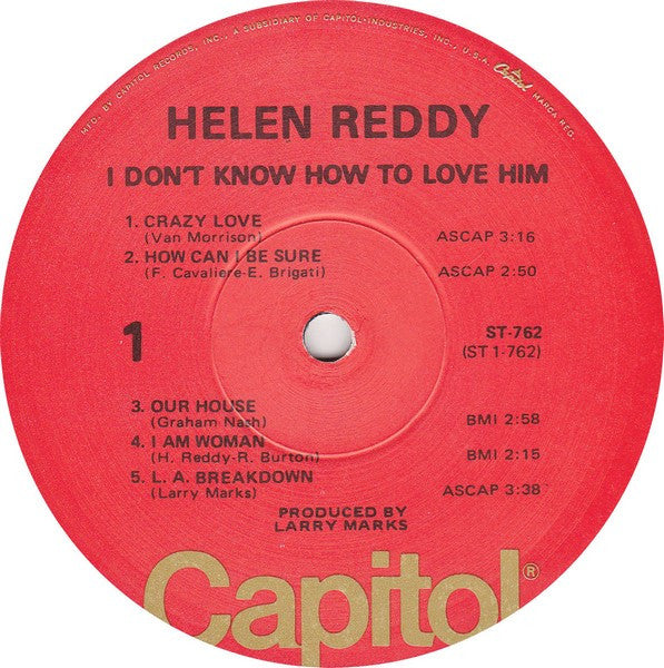 Helen Reddy : I Don't Know How To Love Him (LP, Album, Win)