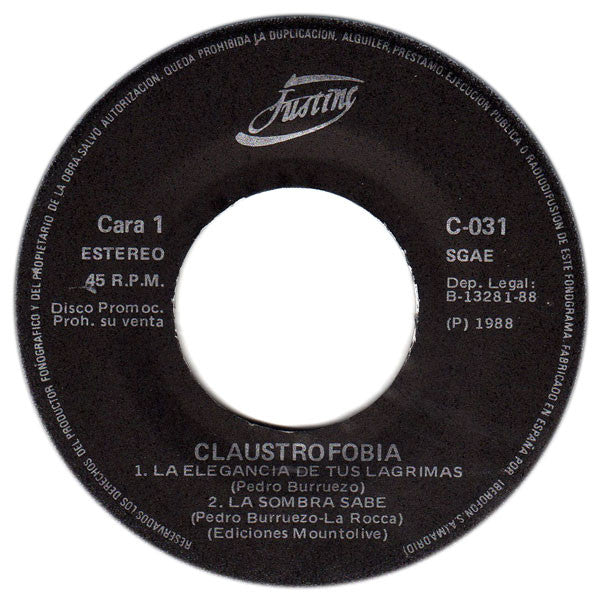 Claustrofobia : La Elegancia De Tus Lágrimas (7", EP, Promo)
