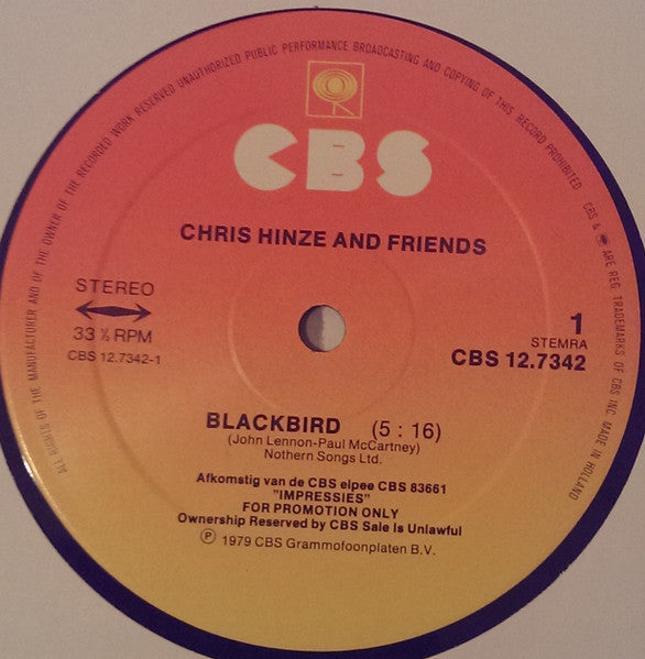 Chris Hinze And Friends : Blackbird (12", S/Sided, Promo)