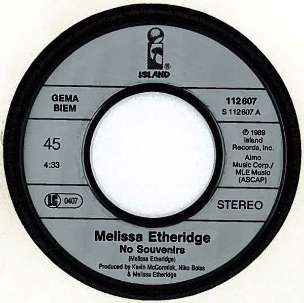 Melissa Etheridge : No Souvenirs (7", Single)