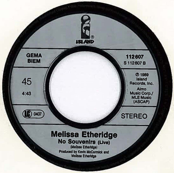 Melissa Etheridge : No Souvenirs (7", Single)