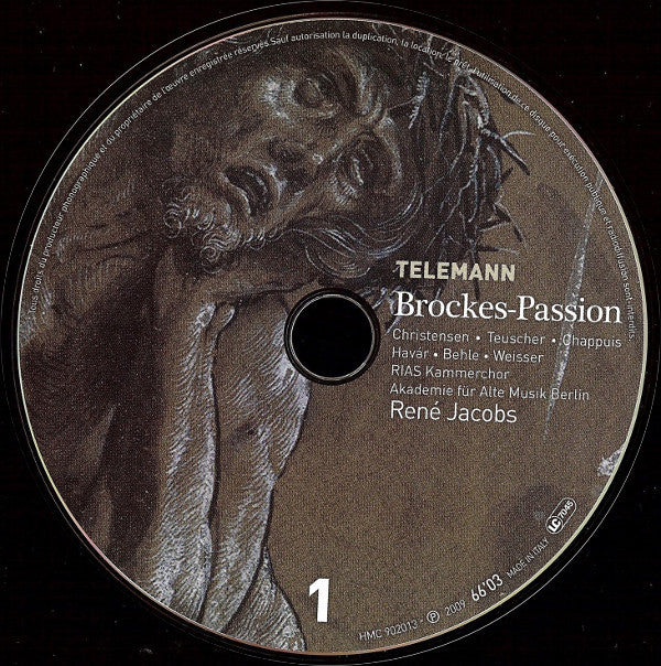 Georg Philipp Telemann / Birgitte Christensen •  Lydia Teuscher • Marie-Claude Chappuis • Donát Havár • Daniel Behle • Johannes Weisser • RIAS-Kammerchor • Akademie Für Alte Musik Berlin • René Jacobs : Brockes-Passion (2xCD, Album + Box)