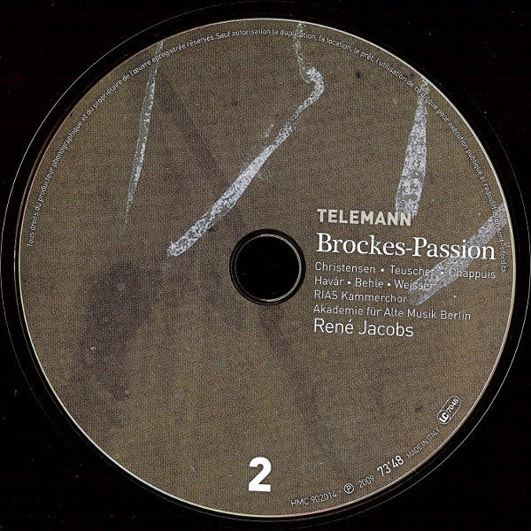 Georg Philipp Telemann / Birgitte Christensen •  Lydia Teuscher • Marie-Claude Chappuis • Donát Havár • Daniel Behle • Johannes Weisser • RIAS-Kammerchor • Akademie Für Alte Musik Berlin • René Jacobs : Brockes-Passion (2xCD, Album + Box)