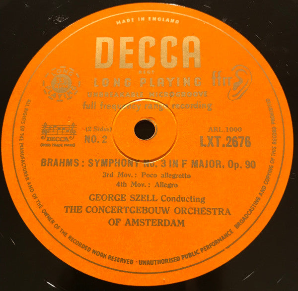 Johannes Brahms • George Szell Conducting Concertgebouworkest : Symphony No. 3 In F Major, Op. 90 (LP, Mono)