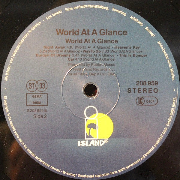 World At A Glance : World At A Glance (LP, Album)