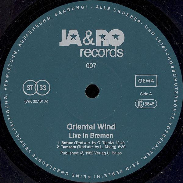 Oriental Wind : Live In Bremen (LP, Album)
