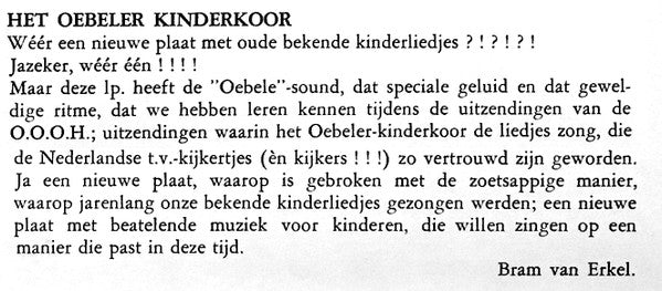 Oebeler Kinderkoor : 36 Kinderliedjes Gezongen Door Het Oebeler Kinderkoor (LP, Album)