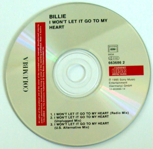 Billie (4) : I Won't Let It Go To My Heart (CD, Single)