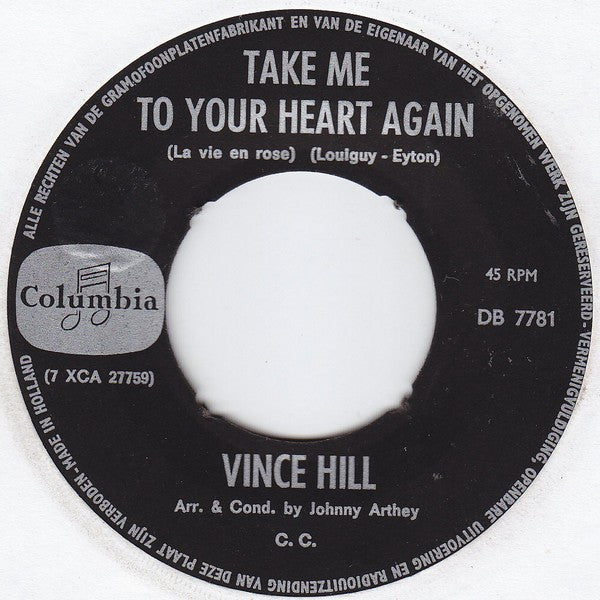 Vince Hill : Take Me To Your Heart Again (7", Single)