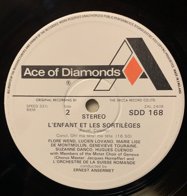 Maurice Ravel / Motet Choir Of Geneva, L'Orchestre De La Suisse Romande, Ernest Ansermet : L'Enfant Et Les Sortilèges (LP, RE)
