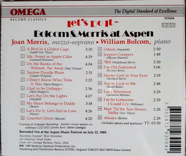 William Bolcom & Joan Morris : Let's Do It - Bolcom & Morris At Aspen (CD, Album)