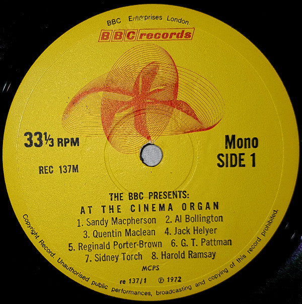 Various : The BBC Presents: At The Cinema Organ (LP, Mono)
