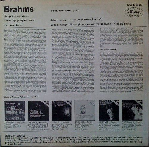 Johannes Brahms, Henryk Szeryng, London Symphony Orchestra, Antal Dorati : Violinkonzert D-dur Op. 77 (LP, Album, Mono)