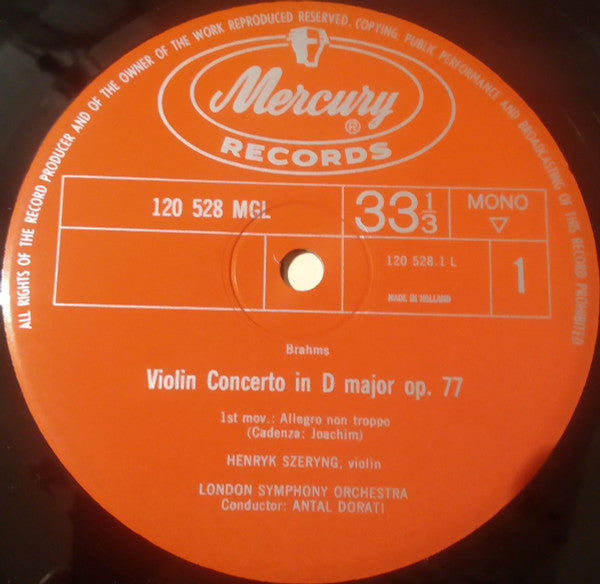 Johannes Brahms, Henryk Szeryng, London Symphony Orchestra, Antal Dorati : Violinkonzert D-dur Op. 77 (LP, Album, Mono)