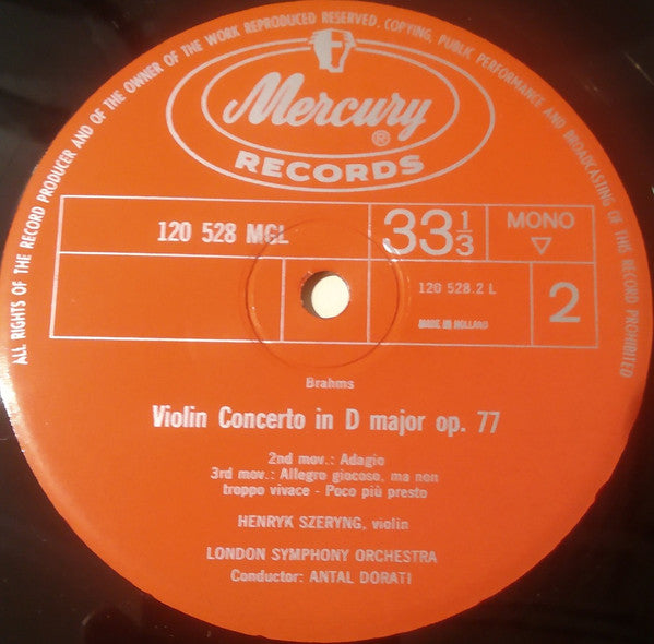 Johannes Brahms, Henryk Szeryng, London Symphony Orchestra, Antal Dorati : Violinkonzert D-dur Op. 77 (LP, Album, Mono)