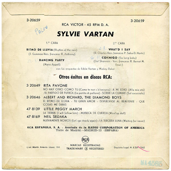 Sylvie Vartan : Ritmo De Lluvia (7", EP)