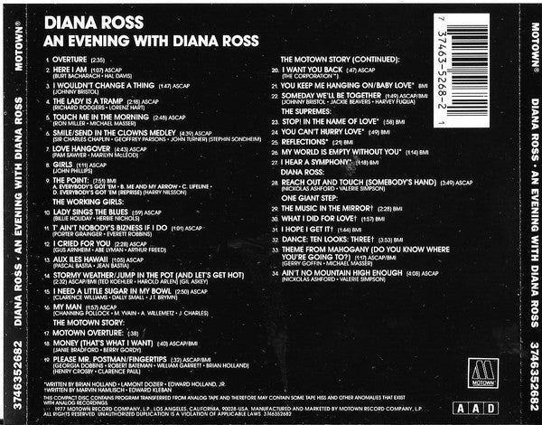 Diana Ross : An Evening With Diana Ross (CD, Album, RE)