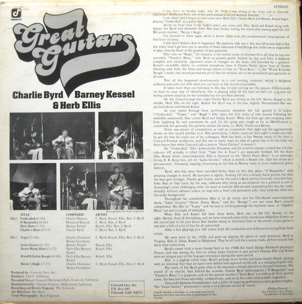 The Great Guitars, Charlie Byrd / Barney Kessel / Herb Ellis : Great Guitars, (Charlie Byrd / Barney Kessel / Herb Ellis) (LP, Album)