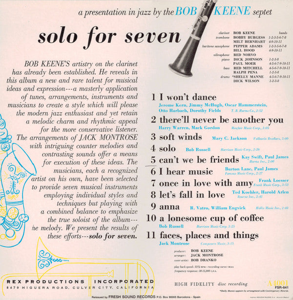 Bob Keene Septet : Solo For Seven (LP, Album, RE)