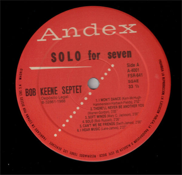 Bob Keene Septet : Solo For Seven (LP, Album, RE)