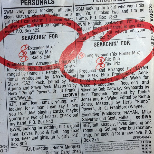 cc: DIVA : Searchin' For (CD, Single, Promo)