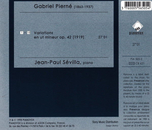 Gabriel Pierné, Jean-Paul Sevilla : Variations En Ut Mineur Op. 42 (CD)
