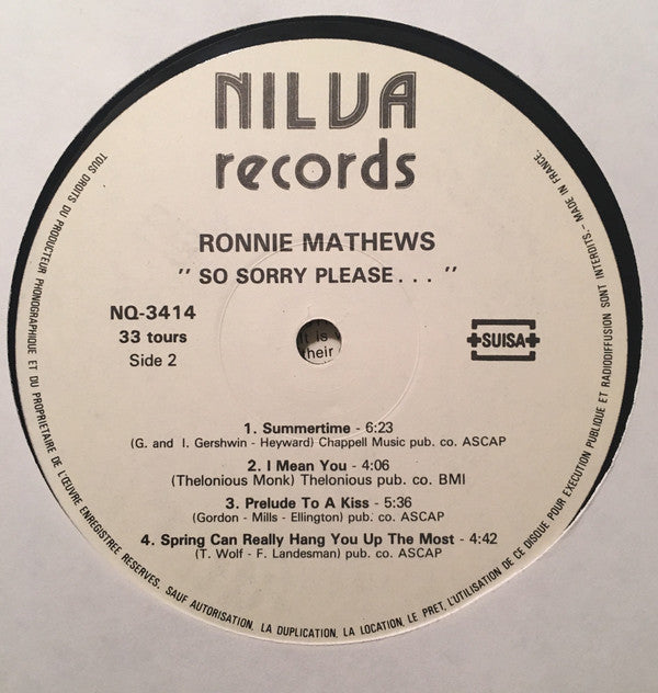 Ronnie Mathews : So Sorry Please... (LP, Album)