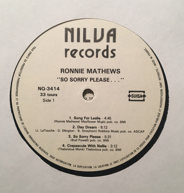 Ronnie Mathews : So Sorry Please... (LP, Album)