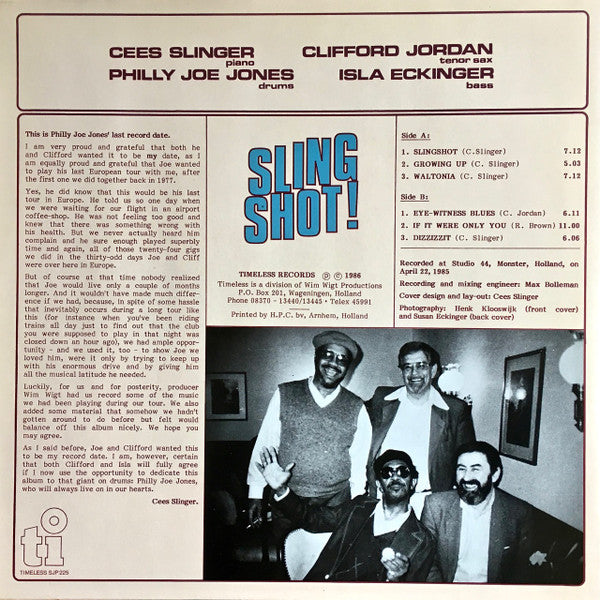Cees Slinger / Clifford Jordan / "Philly" Joe Jones / Isla Eckinger : Sling Shot! (LP)