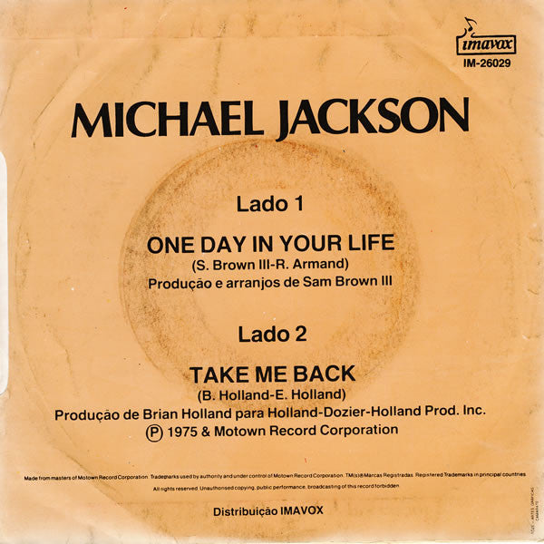 Michael Jackson : One Day In Your Life (7", Single)