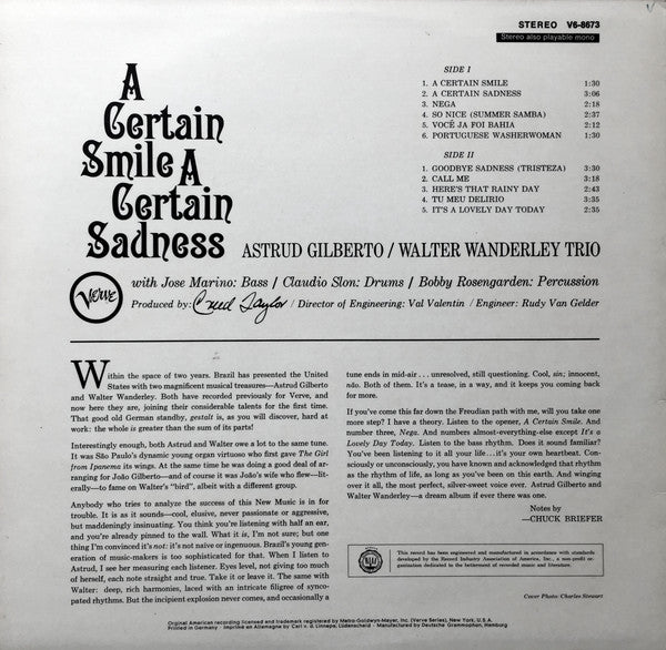 Astrud Gilberto / Walter Wanderley : A Certain Smile A Certain Sadness (LP, Album)