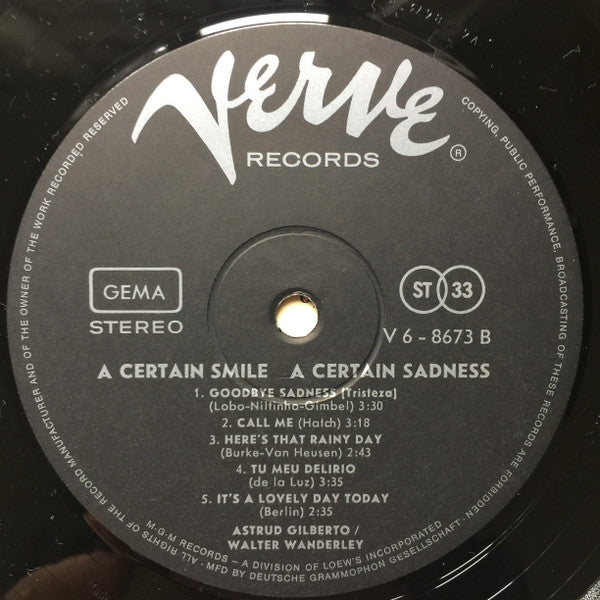 Astrud Gilberto / Walter Wanderley : A Certain Smile A Certain Sadness (LP, Album)