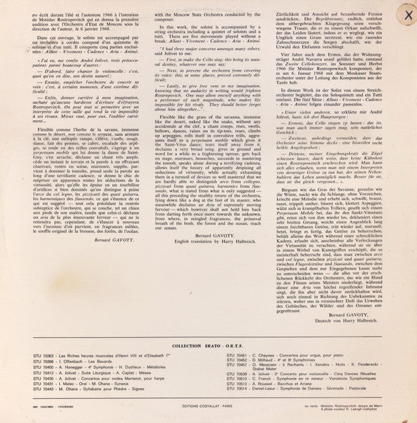 Mstislav Rostropovich - André Jolivet / Orchestre National De France : 2e Concerto Pour Violoncelle / 5 Danses Rituelles (LP)