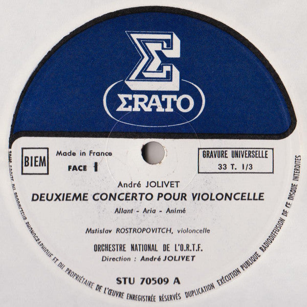 Mstislav Rostropovich - André Jolivet / Orchestre National De France : 2e Concerto Pour Violoncelle / 5 Danses Rituelles (LP)