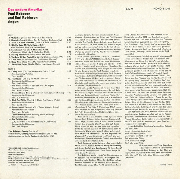 Paul Robeson, Earl Robinson : Das Andere Amerika (Paul Robeson Und Earl Robinson Singen) (LP, Album, Mono, RE)